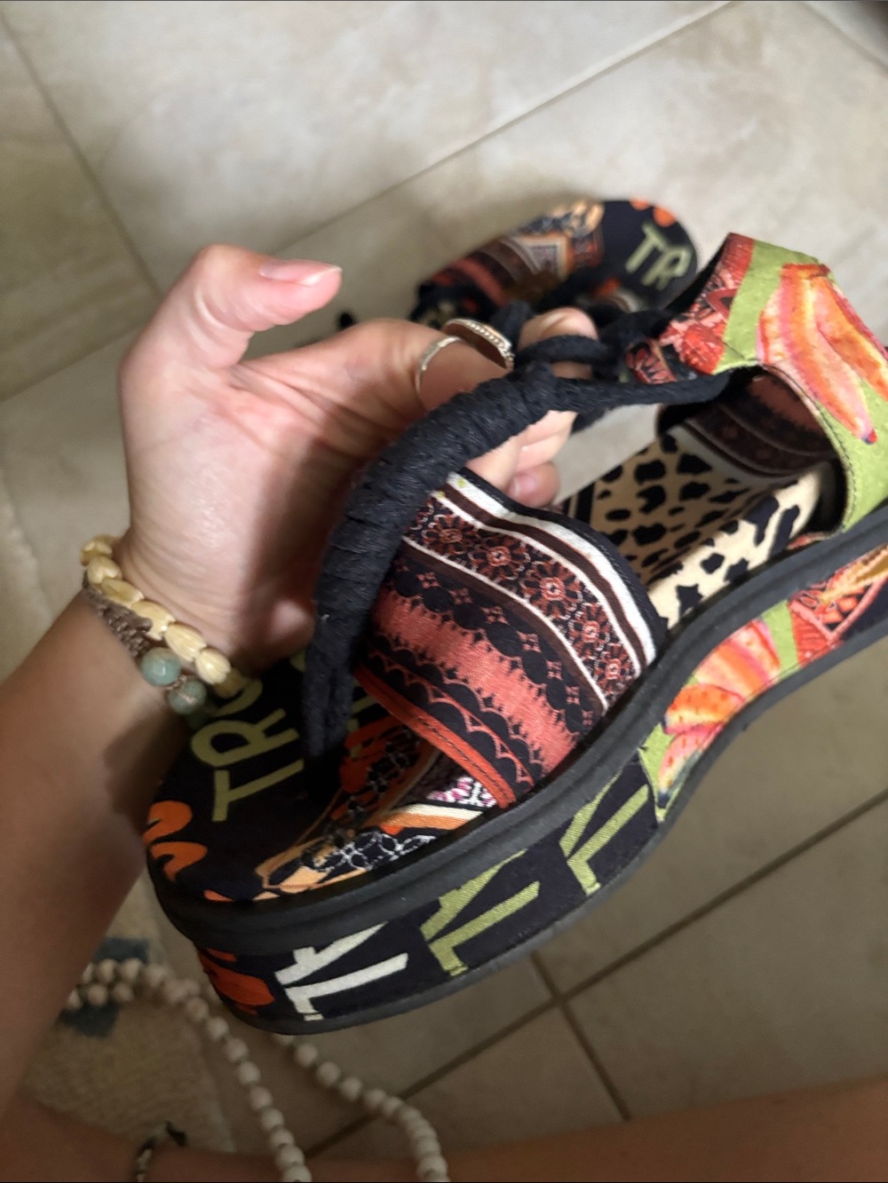 Brazil Farm Rio Inspired Multi-Color Patterned Lace-Up Sandals - Picture 6 of 6